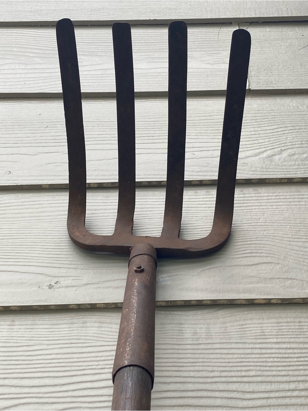 Vintage Farming Tool Wood Handle Manure Drag Rake 4 Tine Stamped Dorcy - Picture 5 of 14